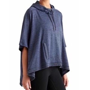 Athleta Blissful Blue Oversized Hooded Poncho Style Top Size L
